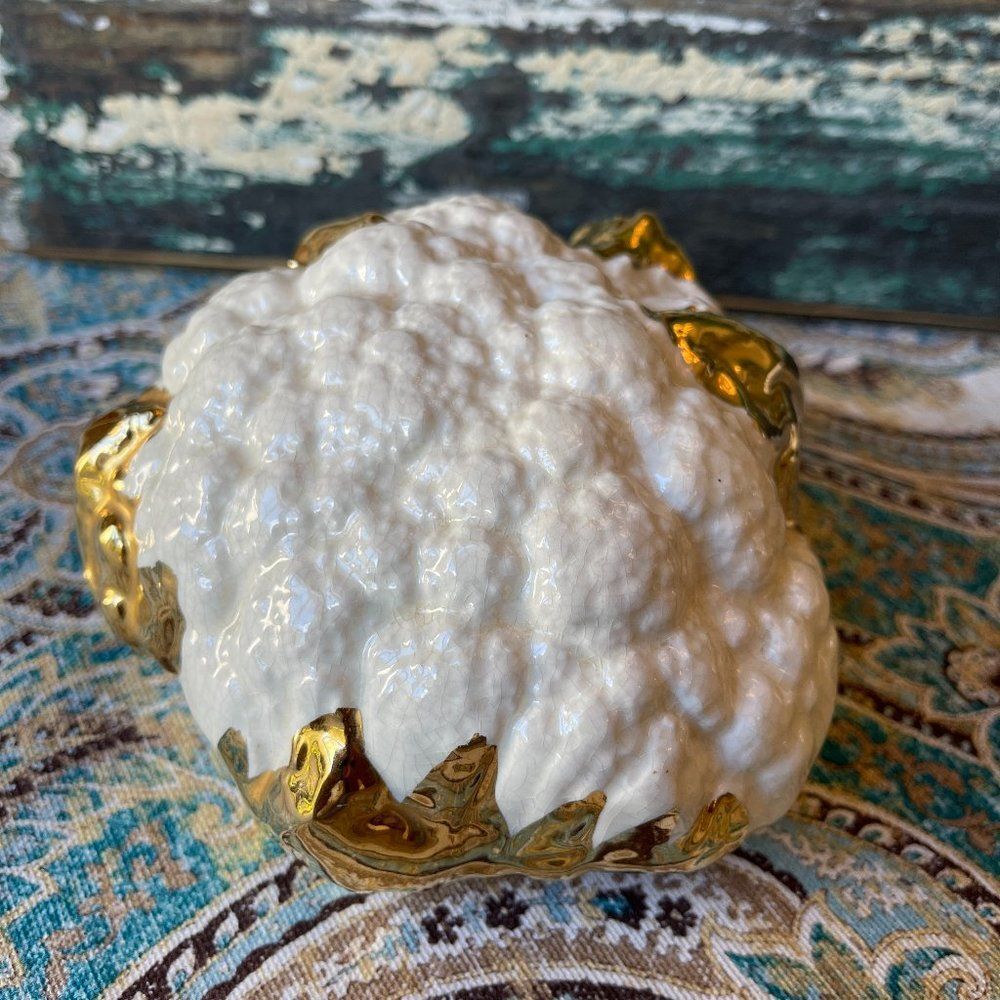 Cauliflower Ceramic Gold Gilt Vintage Vegetable Decor Accent